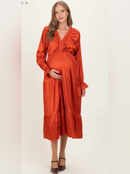 Pinkblush Dresses & Skirts - Pinkblush Satin Maternity Maxi Dress in Rust Orange